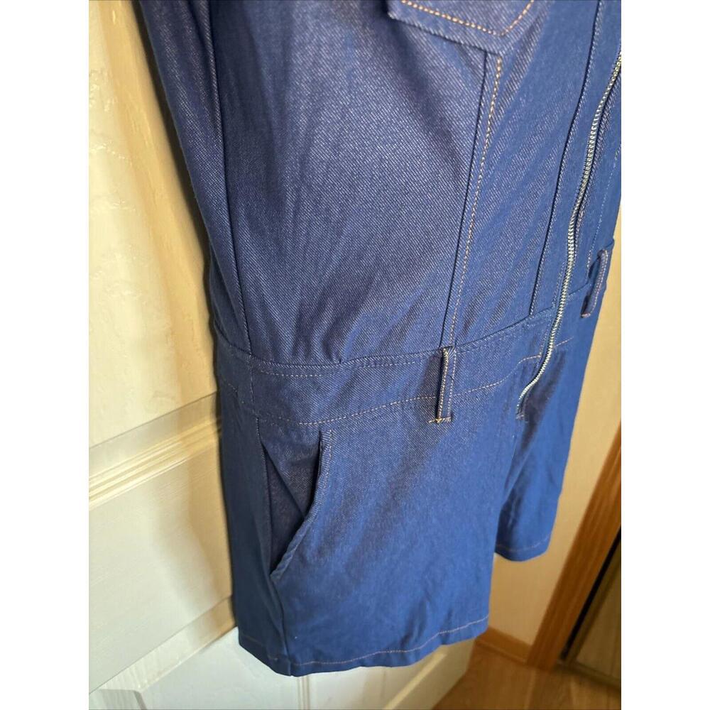 Entry Women Short Sleeve Romper Jegging Denim Look Deep V-neck Large - Picture 7 of 9